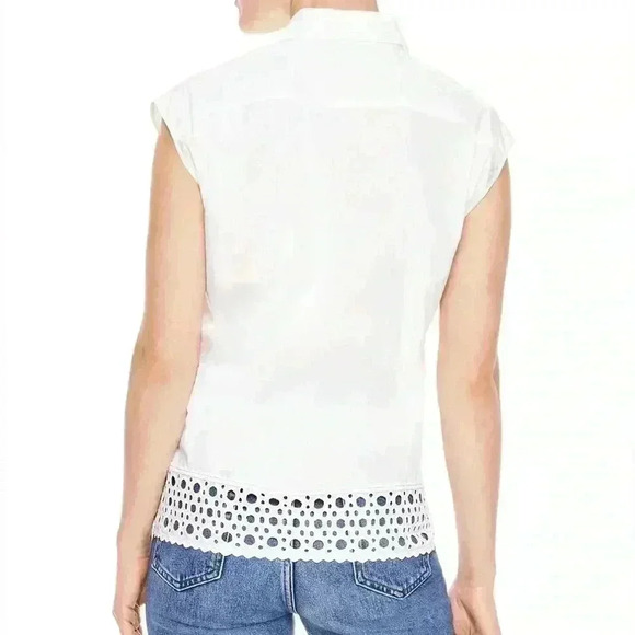 SANDRO Eyelet Trim Tie Front Cotton White Blouse In‎ Ecru - Picture 10 of 12